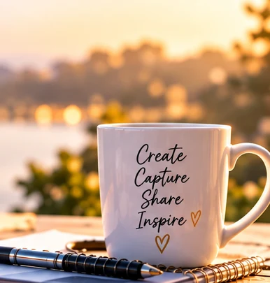 Creative workspace with a coffee mug